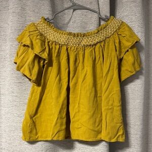 Lulu's Mustard Ruffle Off-Shoulder Blouse